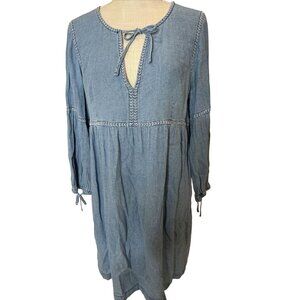Madewell Blue Chambray Tunic Dress Long Sleeve With Tie Front M